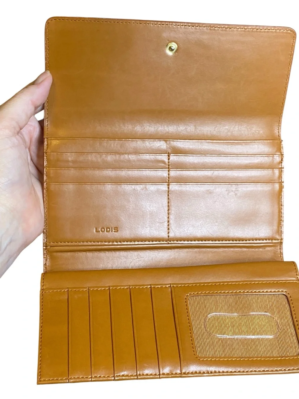 Lodis Hydepark Vintage Blk/Red Tri Fold Leather Wallet Clutch